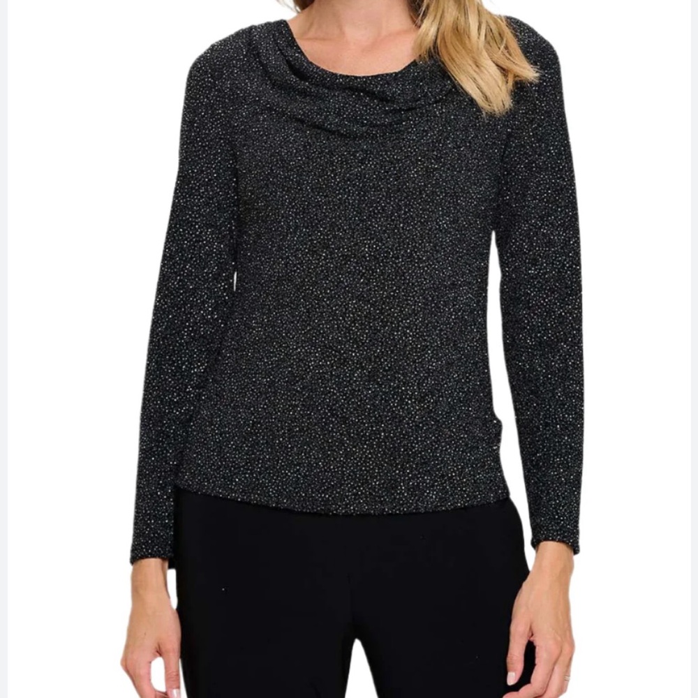 Joan Vass Sparkling Black Cowl Neck Sweater